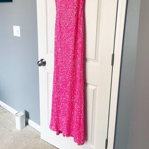 STUNNING PROM HOMECOMING DRESS, Aleta Long Open Back HOT PINK Sequined Lined, 00 - Picture 8 of 12